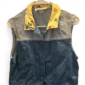Denim Vest with Floral Collar